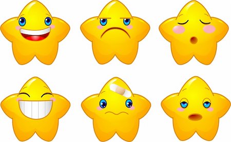 Set of characters of yellow stars with different faces, eyes, mouth and brushes Stock Photo - Budget Royalty-Free & Subscription, Code: 400-04205267