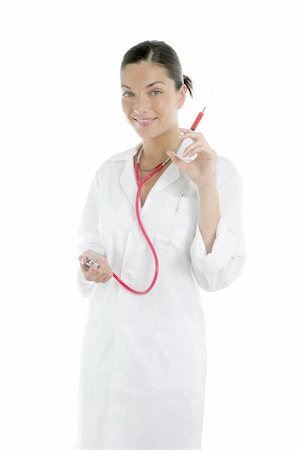 Beautiful woman doctor with red syringe injection in hand Stock Photo - Budget Royalty-Free & Subscription, Code: 400-04205385