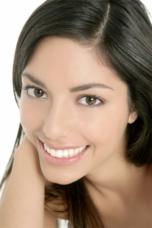 beautiful brunette indian woman beauty closeup portrait over white Stock Photo - Budget Royalty-Free & Subscription, Code: 400-04205429