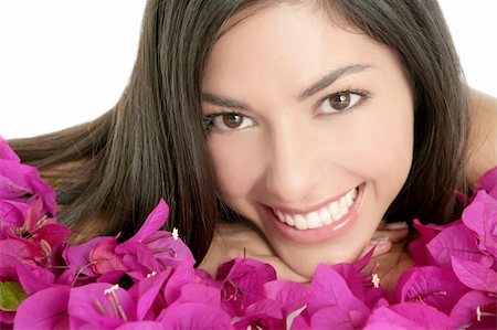 Beautiful indian woman portrait with bougainvilleas flowers over white Stock Photo - Budget Royalty-Free & Subscription, Code: 400-04205430