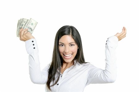 simsearch:400-05156727,k - Beautiful success businesswoman holding Dollar notes, isolated on white Foto de stock - Super Valor sin royalties y Suscripción, Código: 400-04205441