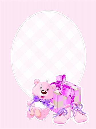 simsearch:400-04330529,k - Illustration of gifts for cutest newborn baby girl. Arrival card Foto de stock - Super Valor sin royalties y Suscripción, Código: 400-04205641