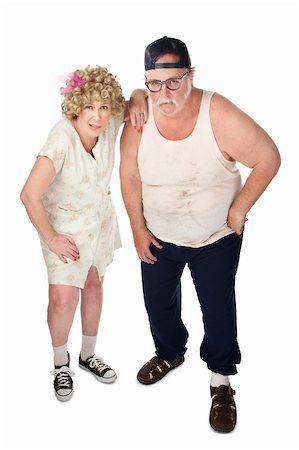 Snickering older couple with dirty clothes on white background Stock Photo - Budget Royalty-Free & Subscription, Code: 400-04205695