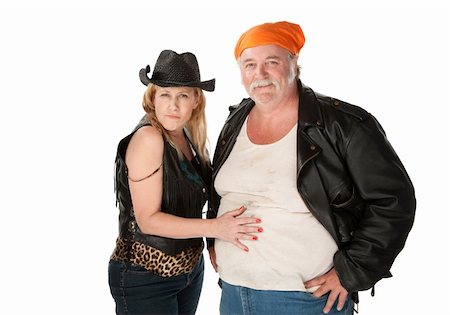 Woman in leopard skin cowgirl outfit flirting with big bellied man Stock Photo - Budget Royalty-Free & Subscription, Code: 400-04205705