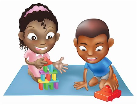 simsearch:400-04813777,k - An illustration of two black ethnic chidlren playing with toys on a play mat Fotografie stock - Microstock e Abbonamento, Codice: 400-04205734