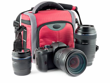 fototasche - kit of camera, bag for the camera and extra lenses Stockbilder - Microstock & Abonnement, Bildnummer: 400-04205801