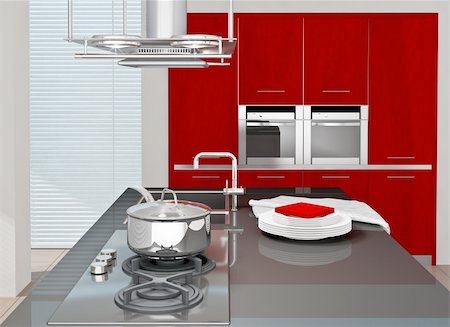 simsearch:400-06694997,k - Fragment of modern kitchen interior. 3D rendered. Stock Photo - Budget Royalty-Free & Subscription, Code: 400-04205810