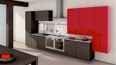 simsearch:400-08315056,k - A modern kitchen interior. Made in 3d Fotografie stock - Microstock e Abbonamento, Codice: 400-04205811