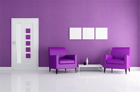simsearch:400-04156984,k - purple home entrance with two leather armchair - rendering Stockbilder - Microstock & Abonnement, Bildnummer: 400-04206045