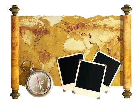 Compass, photos and antique map - 3d Stock Photo - Budget Royalty-Free & Subscription, Code: 400-04206337