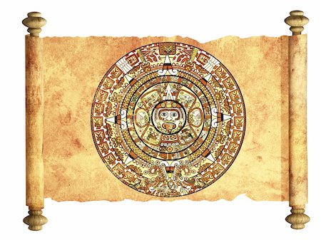 Maya calendar on ancient parchment - over white Stock Photo - Budget Royalty-Free & Subscription, Code: 400-04206348