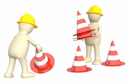 simsearch:400-05341942,k - Two 3d puppets with emergency cones Stock Photo - Budget Royalty-Free & Subscription, Code: 400-04206340