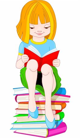 people reading books drawing - Girl sitting on a pile of books and reading Stock Photo - Budget Royalty-Free & Subscription, Code: 400-04206356