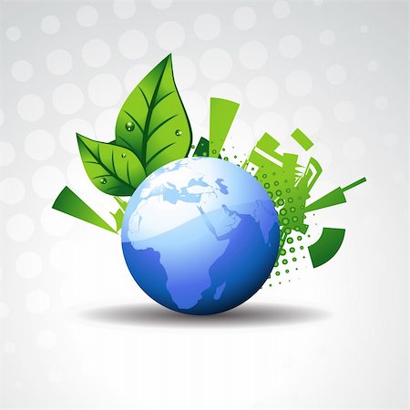 save water illustration - beautiful vector earth with leaf on background Stock Photo - Budget Royalty-Free & Subscription, Code: 400-04206400
