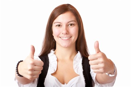 simsearch:400-07087495,k - Portrait of Bavarian Woman with dirndl showing thumbs up. Isolated on white background. Stock Photo - Budget Royalty-Free & Subscription, Code: 400-04206410