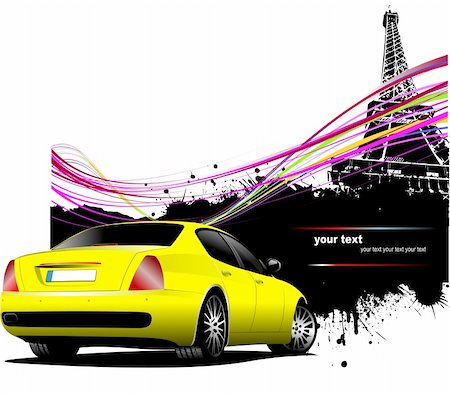 simsearch:400-08165894,k - Yellow  car sedan with Paris image background. Vector illustration Foto de stock - Super Valor sin royalties y Suscripción, Código: 400-04206584