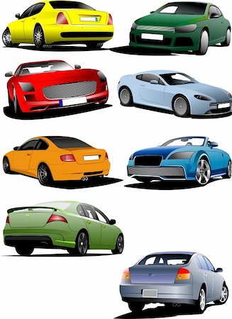 simsearch:400-05263050,k - Eight cars on the road. Vector illustration Photographie de stock - Aubaine LD & Abonnement, Code: 400-04206581