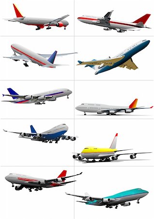plane runway people - Ten passenger airplanes. Vector illustration Stock Photo - Budget Royalty-Free & Subscription, Code: 400-04206638