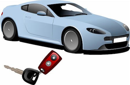 simsearch:400-05263050,k - Blue car sedan on the road and key ignition. Vector illustration Photographie de stock - Aubaine LD & Abonnement, Code: 400-04206649
