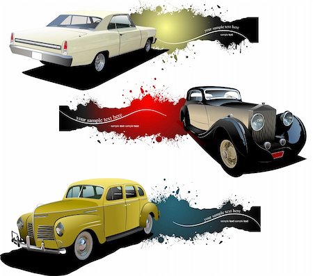 rarity - Three banners with old car. Vector illustration Stock Photo - Budget Royalty-Free & Subscription, Code: 400-04206640