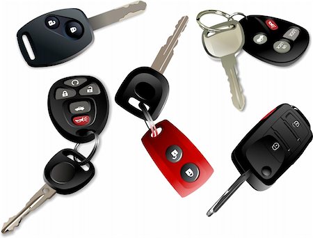 Five Car keys with remote control isolated over white background Stock Photo - Budget Royalty-Free & Subscription, Code: 400-04206654