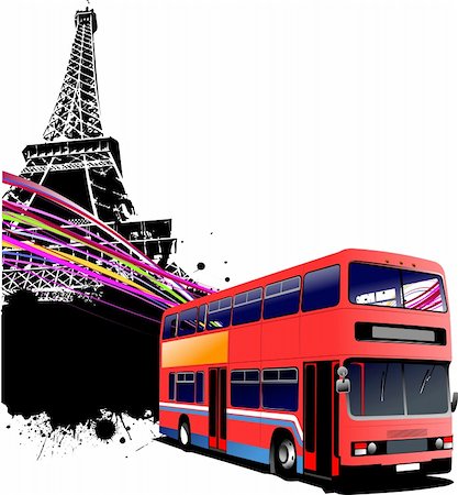 Red double bus with Paris image background. Vector illustration Photographie de stock - Aubaine LD & Abonnement, Code: 400-04206663