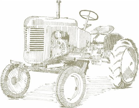 Pen and ink style illustration of an old farm tractor. Foto de stock - Super Valor sin royalties y Suscripción, Código: 400-04206987