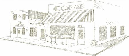 Pen and ink style illustration of an urban sidewalk cafe. Foto de stock - Super Valor sin royalties y Suscripción, Código: 400-04206980