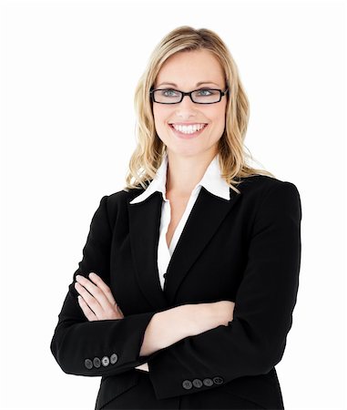 simsearch:400-05242665,k - Self-assured businesswoman with folded arms against white background Foto de stock - Super Valor sin royalties y Suscripción, Código: 400-04207136