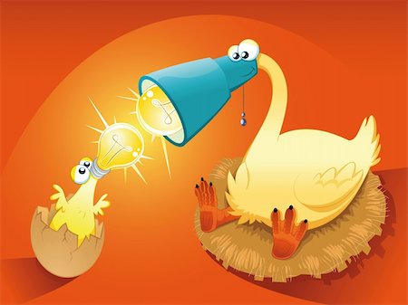 Particular chick with mother. Funny cartoon and vector illustration. Photographie de stock - Aubaine LD & Abonnement, Code: 400-04207251