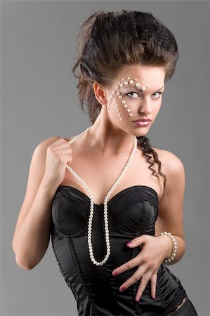 simsearch:400-04107736,k - young and sexy woman in black corset with pearl necklace and perfect creative make up Stock Photo - Budget Royalty-Free & Subscription, Code: 400-04207639