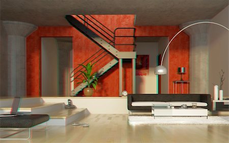 modern interior in stereo anaglyph effect (to view need  stereo glasses) Stock Photo - Budget Royalty-Free & Subscription, Code: 400-04207798