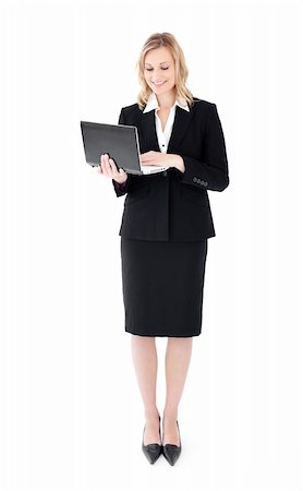 simsearch:400-05242665,k - Businesswoman with laptop against white background Foto de stock - Super Valor sin royalties y Suscripción, Código: 400-04207988