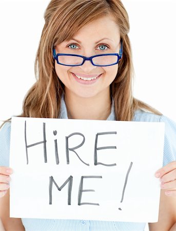 simsearch:400-04648812,k - Confident charming businesswoman holding a paper wearing blue glasses against white background Stock Photo - Budget Royalty-Free & Subscription, Code: 400-04208066