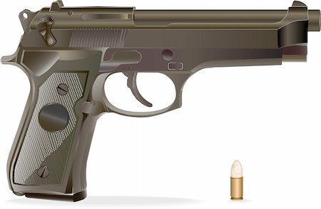 Vector handgun and bullet caliber 9mm. Used gradients and blends. Stock Photo - Budget Royalty-Free & Subscription, Code: 400-04208079