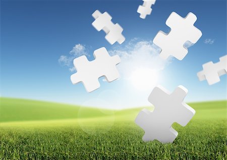 simsearch:400-05878008,k - Business Solutions. Conceptual image with falling puzzle pieces in a green field. Photographie de stock - Aubaine LD & Abonnement, Code: 400-04208223