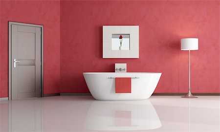 elegant minimalist red bathroom - rendering Stock Photo - Budget Royalty-Free & Subscription, Code: 400-04208388