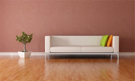 simsearch:400-05946922,k - elegant modern lounge with couch and plant - rendering Photographie de stock - Aubaine LD & Abonnement, Code: 400-04208391