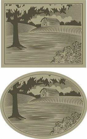 Woodcut style illustration of a rural barn scene. Foto de stock - Super Valor sin royalties y Suscripción, Código: 400-04208544