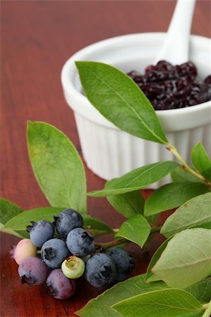 Blueberry jam in a white bowl and fresh blueberries Stock Photo - Budget Royalty-Free & Subscription, Code: 400-04208543