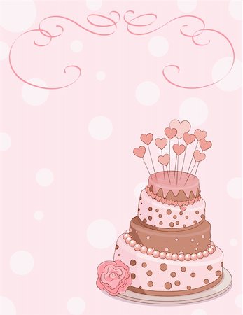 flower icing - Illustration of sweet  wedding cake  on pink background Stock Photo - Budget Royalty-Free & Subscription, Code: 400-04208590