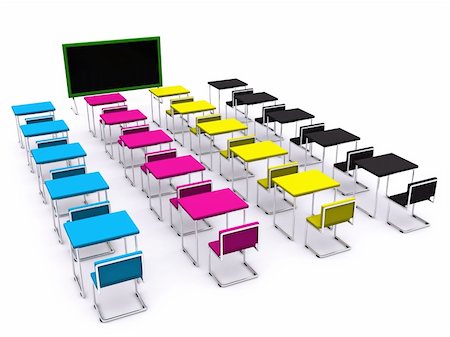 empty school chair - school desks with board. 3d Stock Photo - Budget Royalty-Free & Subscription, Code: 400-04208663