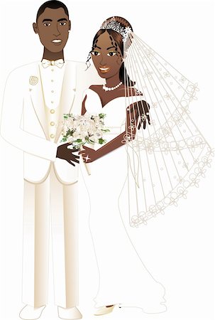 simsearch:400-04171391,k - Vector Illustration. A beautiful bride and groom on their wedding day. African American Wedding Couple. Stock Photo - Budget Royalty-Free & Subscription, Code: 400-04208722