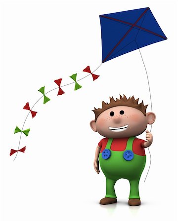 cute cartoon boy with a big smile on his face flying a kite - 3d rendering/illustration Stock Photo - Budget Royalty-Free & Subscription, Code: 400-04208890