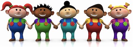 five colorful multi-ethnic cartoon kids holding hands -  3d rendering/illustration Stock Photo - Budget Royalty-Free & Subscription, Code: 400-04208891