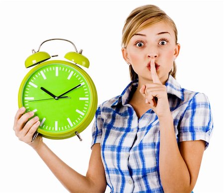 pictures old clock faces - Girl with the clock asking us to maintain silence on a white background Stock Photo - Budget Royalty-Free & Subscription, Code: 400-04209276