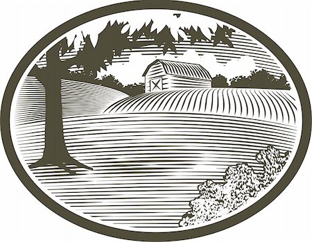 Woodcut style illustration of a rural barn scene. Stock Photo - Budget Royalty-Free & Subscription, Code: 400-04209487