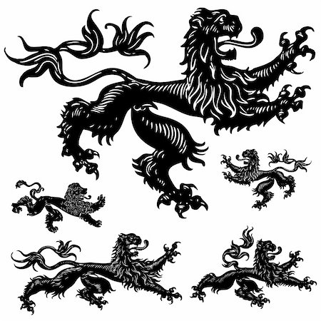 retro cat pattern - Detailed gothic lions. Easy to change color. Stock Photo - Budget Royalty-Free & Subscription, Code: 400-04209635
