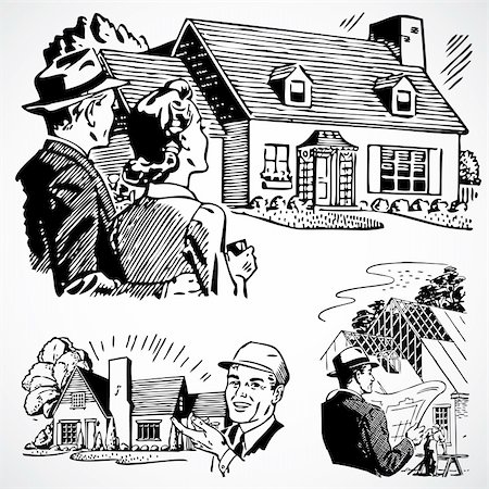 simsearch:400-04209690,k - Vintage vector advertising illustrations of real estate Stock Photo - Budget Royalty-Free & Subscription, Code: 400-04209707