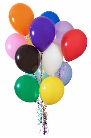simsearch:400-04285786,k - Photo of a colourful group of helium-filled balloons tied with multi-coloured ribbons. Stock Photo - Budget Royalty-Free & Subscription, Code: 400-04209755